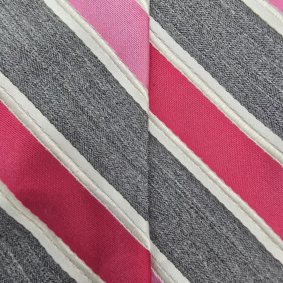 JF J. Ferrar Men's Polyester Tie Striped Necktie Pink And Grey 58 X 2.5 Inch - Picture 5 of 6